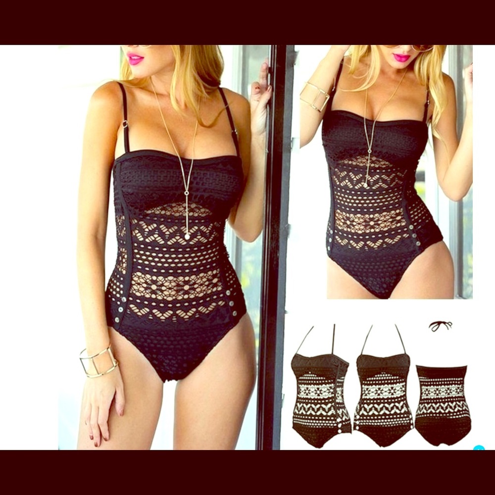 One-Piece Bandage Lace Push-up Swimsuit